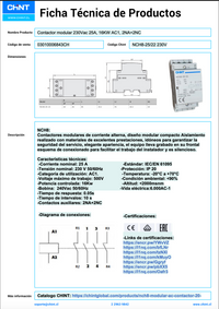 Contactor modular 230Vac 25A, 16KW AC1, 2NA más 2NC - 03010006843CH