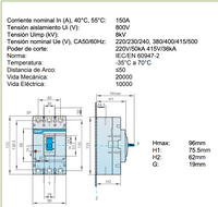 Interruptor MCCB fijo NXM-160S 3P 150A 36kA - 07212330150CH