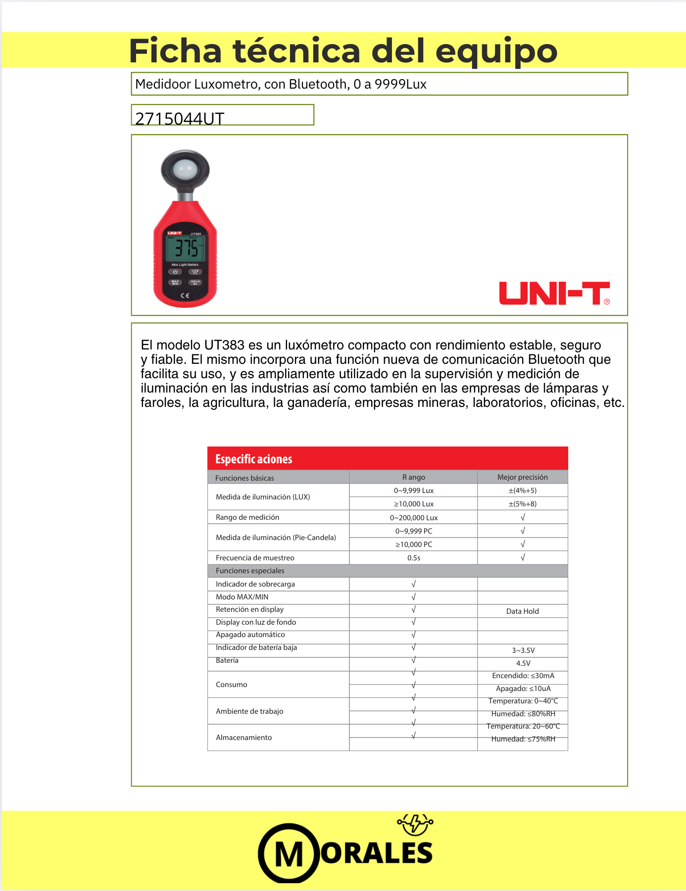 Luxómetro Digital con Bluetooth – UT383BT - 2715044UT