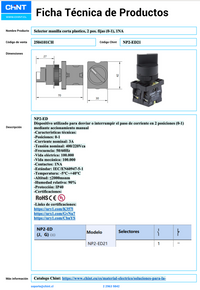 Selector manilla corta plástico CHINT 2 posiciones 0–1, 1 NA – Código 2504101CH