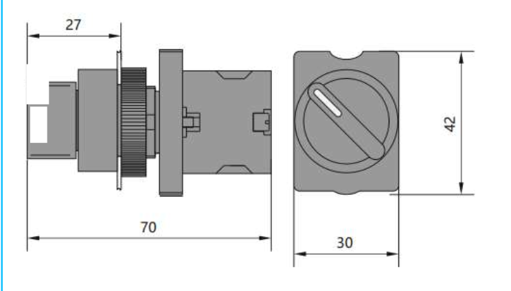Selector manilla corta plástico CHINT 3 posiciones 1‑0‑2, 2 NA – Código 2504112CH