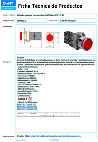 Pulsador luminoso metálico rojo CHINT NP2‑BW3462C 220 V LED 1 NC Ø22 mm – Código 2506112CH