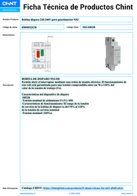 Bobina de disparo (Shunt Release) CHINT NS2‑SH220 220‑240 V – Código 09050522CH