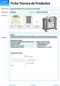 Transformador de Control CHINT NDK‑25VA 230 VAC → 24 VAC – Código 29102002CH
