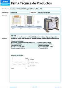 Transformador de Control CHINT NDK‑100VA 100 VA 230/400 VAC → 24 VAC – Código 29102010CH