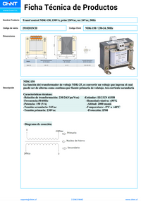Transformador de Control CHINT NDK‑150VA 150 VA 230/400 VAC → 24 VAC – Código 29102015CH
