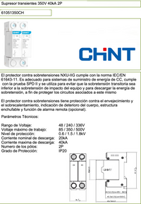 Supresor de Transientes de Voltaje CHINT NXU-II G/F 2P DC 500 V 40 kA – Código 61051500CH