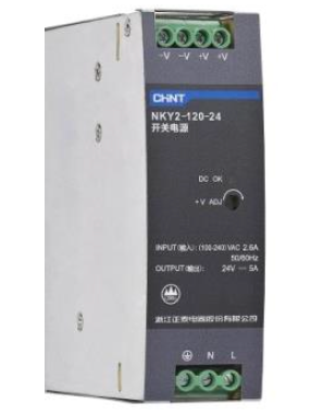 Fuente de Poder CHINT NKY2-120-24 24 V DC 5 A 120 W Entrada 90–264 V AC Montaje en Riel DIN – Código 610924050CH