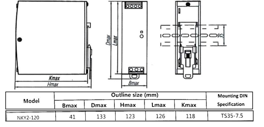 Fuente de Poder CHINT NKY2-120-12 12 V DC 10 A 120 W Entrada 90–264 V AC Montaje en Riel DIN – Código 610912100CH