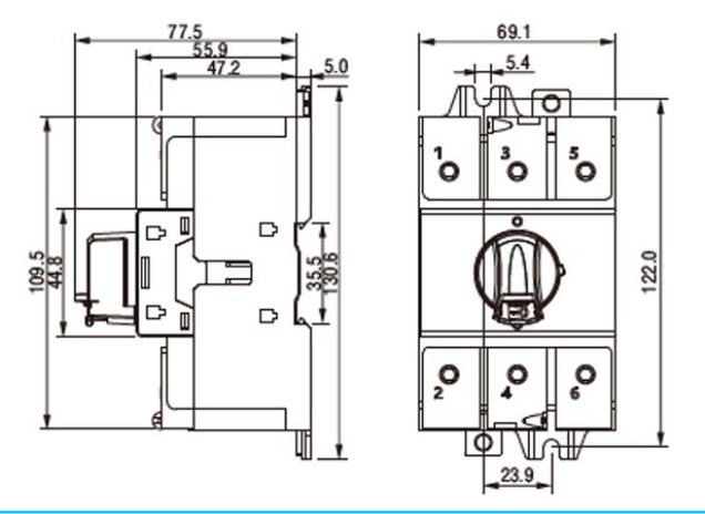 Seccionador a Panel CHINT NF2-100/3DORY 100A 3 Polos Manilla Roja/Amarilla AC-23A 415V – Código 170232100CH