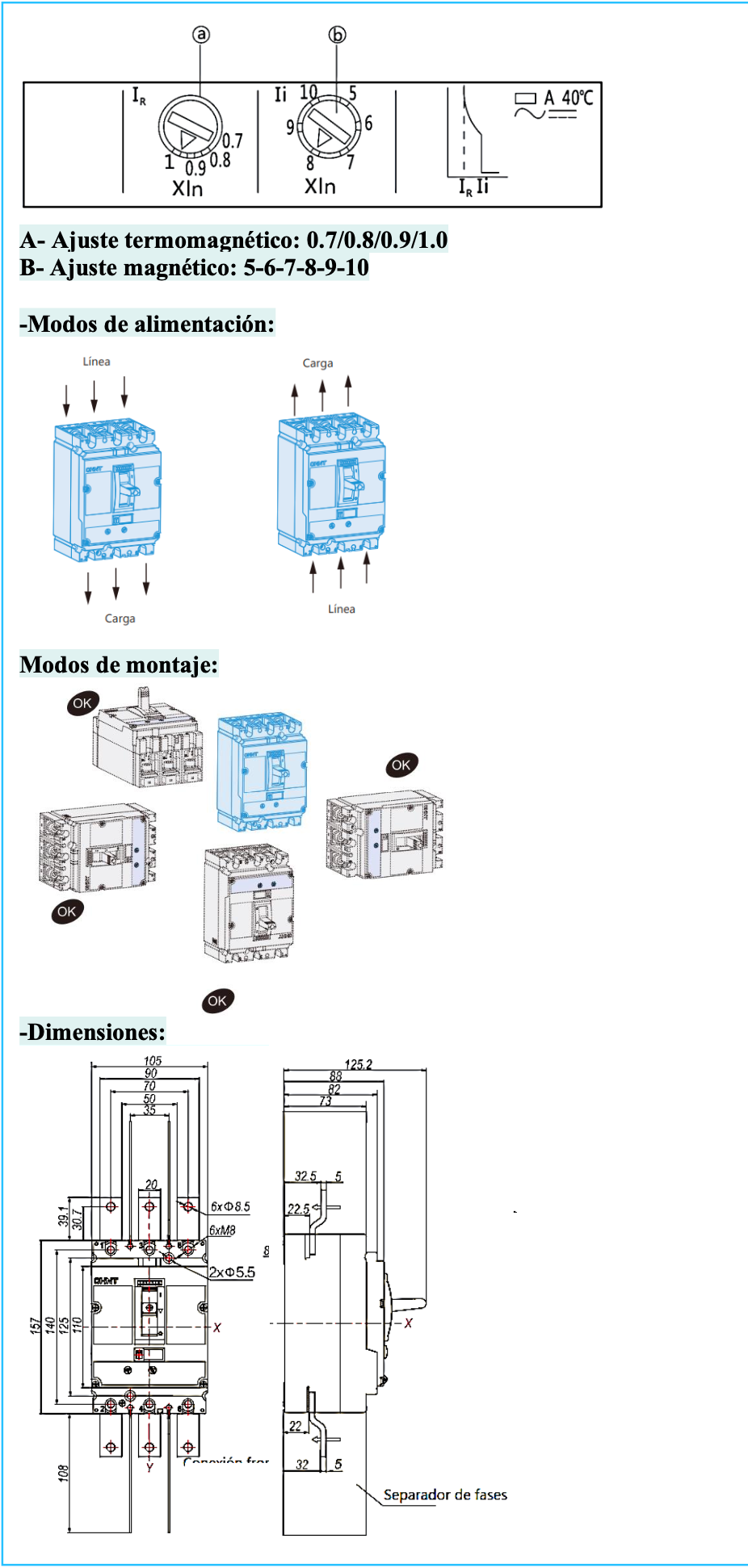 Interruptor Termomagnético CHINT NM8N-800H 3P 800A 415V 0.7–1In – Código 07023020800CH