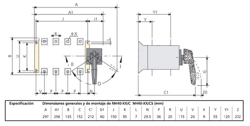 Conmutador Modificado CHINT NH40S-400/4CSW 4P 400A 1-0-2 con placa y mando a puerta – Código 1704430400CH
