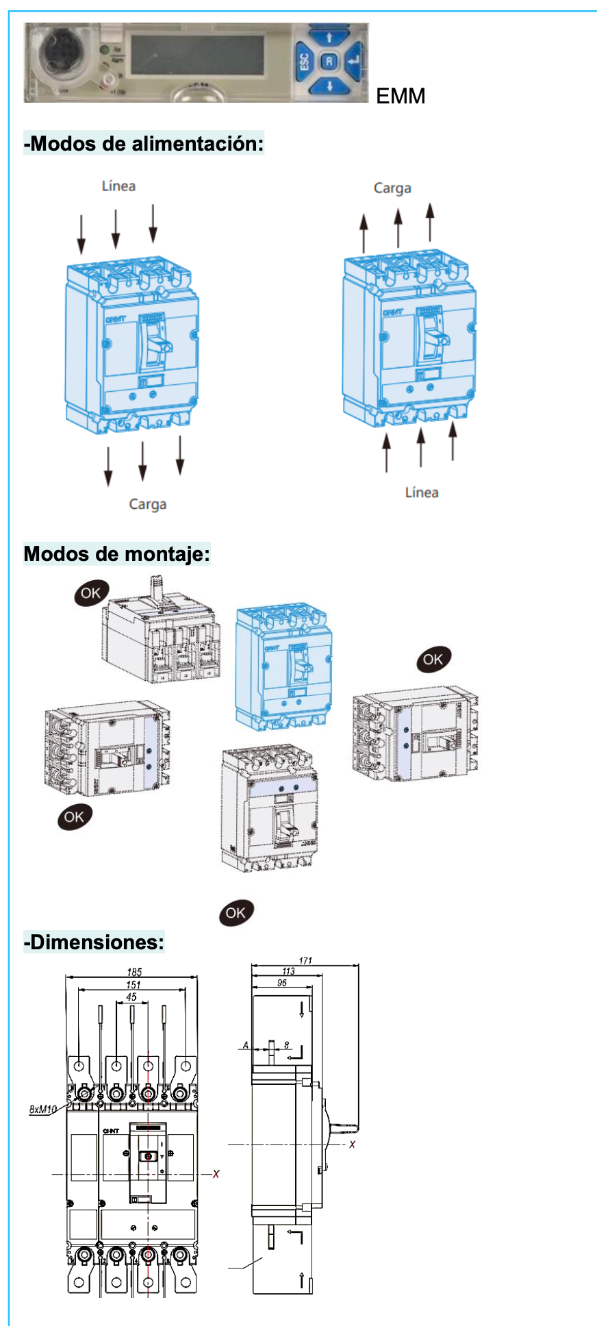 Interruptor Electrónico CHINT NM8N-400S 4P 400A 415V 50kA 0.4–1In – Código 070274040400CH