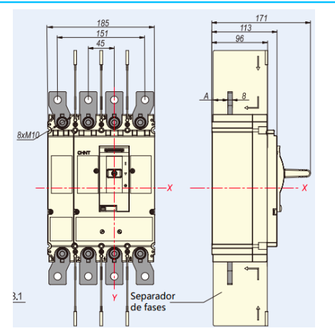 Interruptor Termomagnético CHINT NM8N-400S 4P 315A 415V 50kA 0.7–1In – Código 07024040315CH