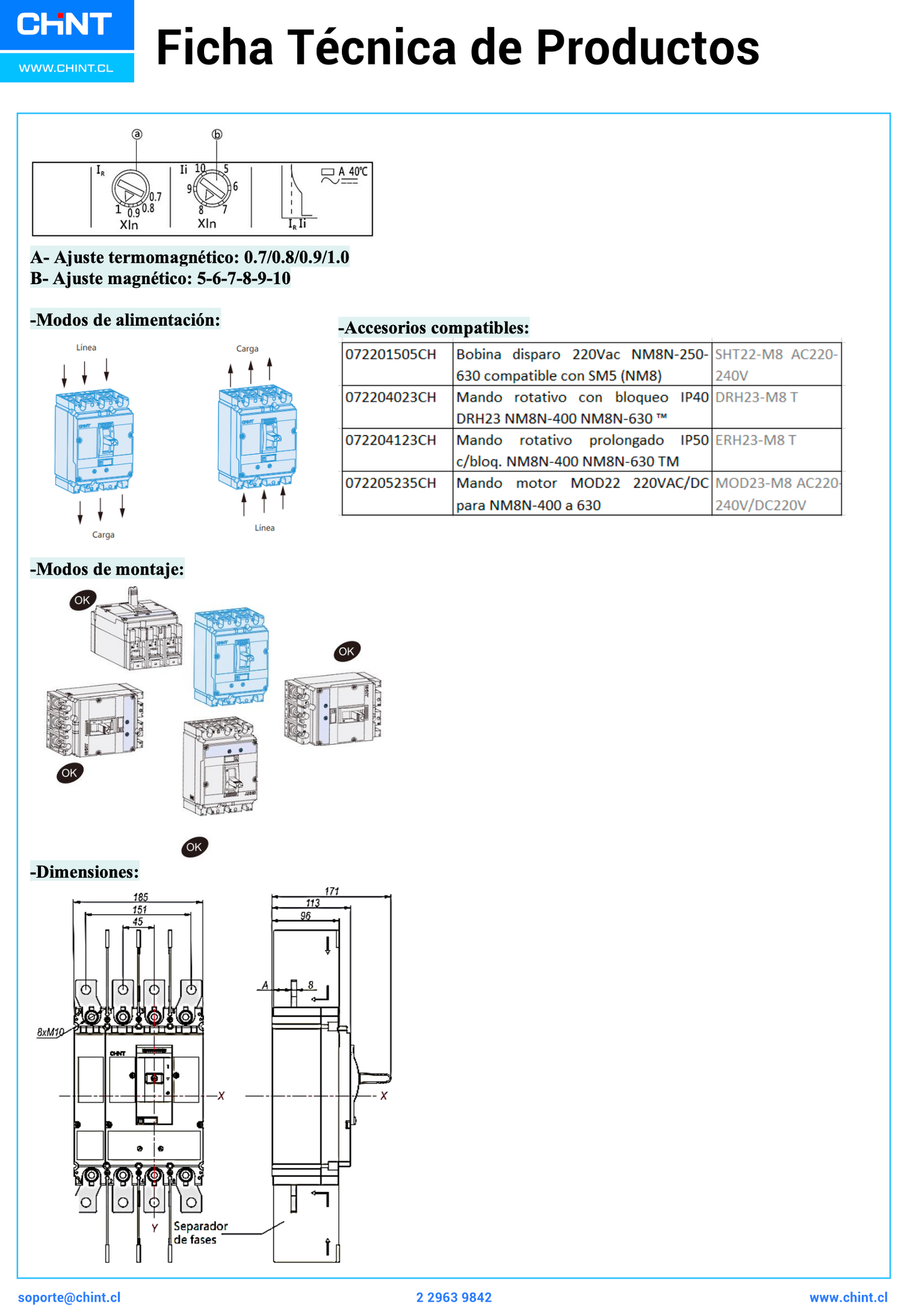 Interruptor Termomagnético CHINT NM8N-400S 4P 315A 415V 50kA 0.7–1In – Código 07024040315CH