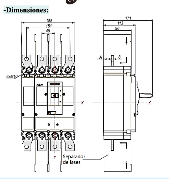 Interruptor Termomagnético CHINT NM8N-400S 4P 350A 415V 50kA 0.7–1In – Código 07024040350CH