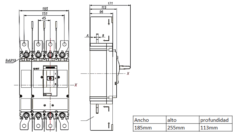 Interruptor Termomagnético CHINT NM8N-400S 4P 400A 415V 50kA 0.7–1In – Código 07024040400CH