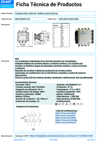 Contactor CHINT NC2-300/4 4P 330A 160kW Control 220V AC 50Hz – Código 03013309011CH