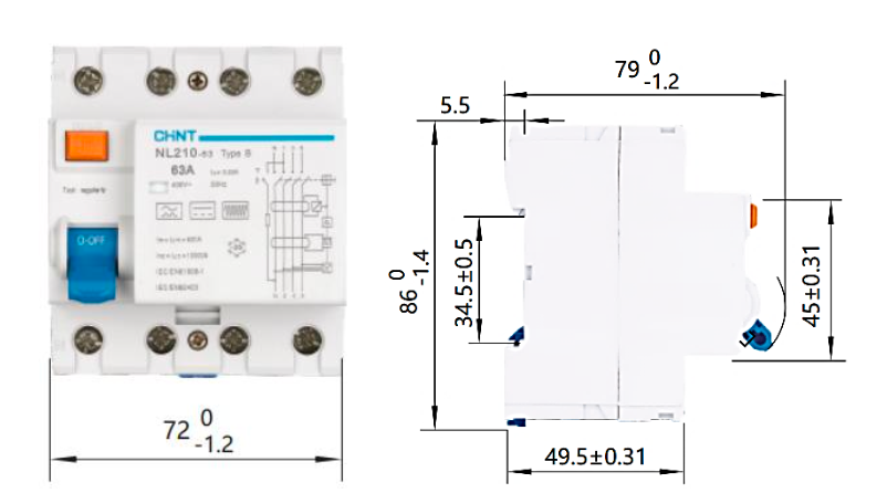 Interruptor Diferencial CHINT NL210 4P 40A 30mA Tipo B 10kA – Código 0702440030CH