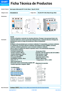 Interruptor Diferencial CHINT NL210 4P 40A 30mA Tipo B 10kA – Código 0702440030CH