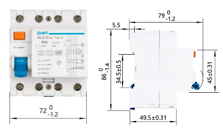 Interruptor Diferencial CHINT NL210 4P 63A 300mA Tipo B 10kA – Código 0702463300CH