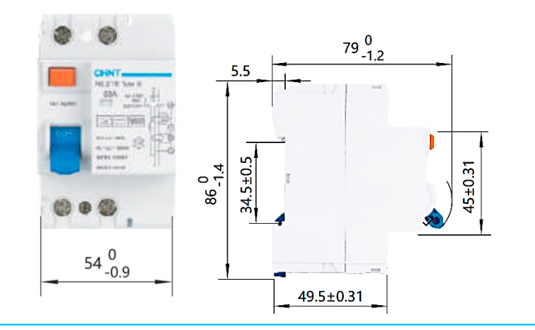 Interruptor Diferencial CHINT NL210 2P 25 A 30 mA Tipo B 10 kA – Código 0702225030CH