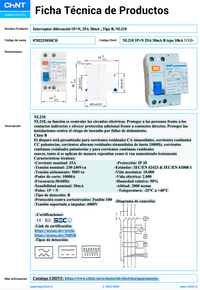 Interruptor Diferencial CHINT NL210 2P 25 A 30 mA Tipo B 10 kA – Código 0702225030CH
