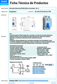 Interruptor Diferencial CHINT NL1 2P 25A 30mA Tipo A (Inmunizado) – Código 070222504CH