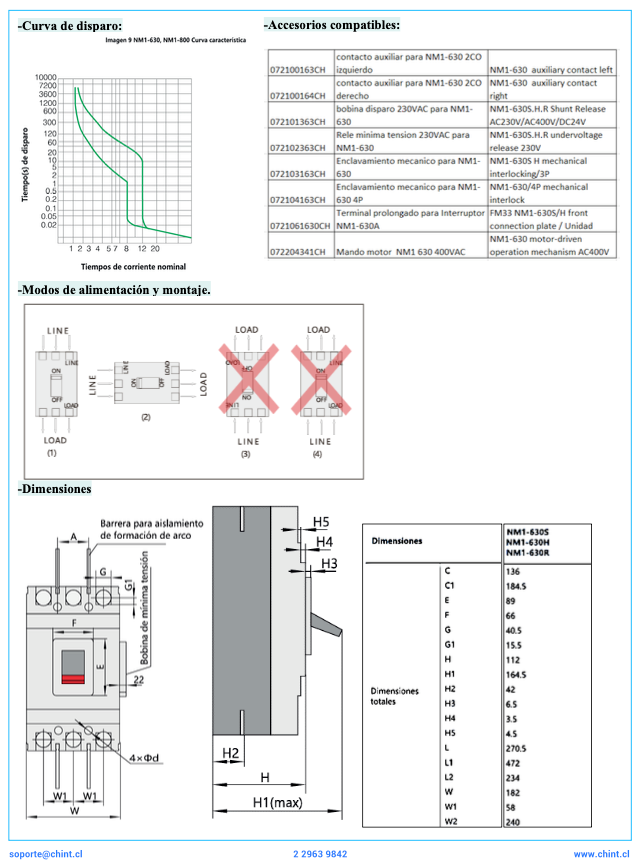 Interruptor Termomagnético MCCB Fijo NM1-630H 3P 500 A 50 kA – Código 072135350CH
