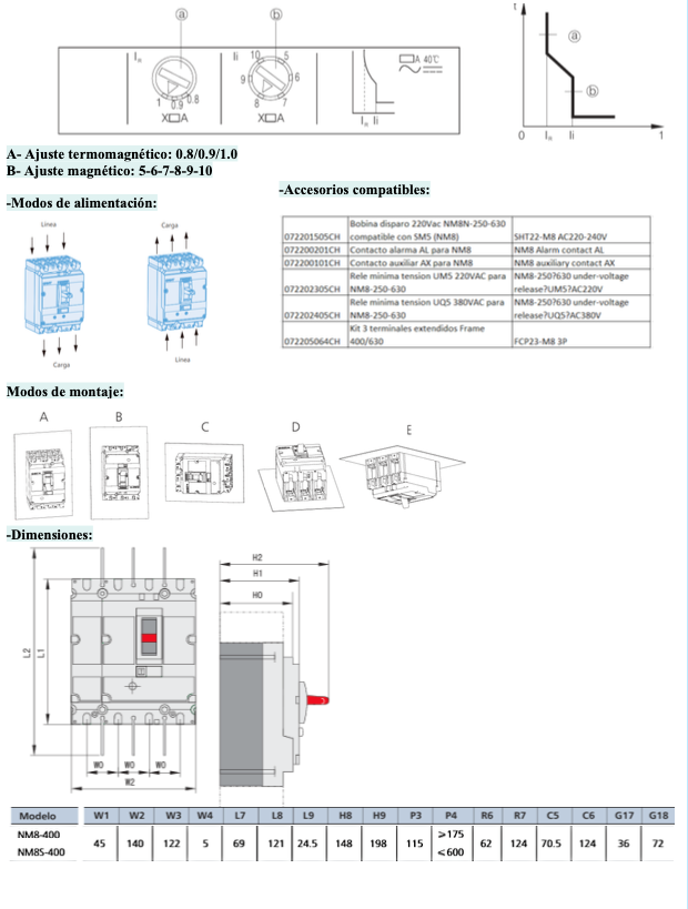 Interruptor Termomagnético MCCB NM8-400H 4P 315 A 100 kA – Código 072244231CH