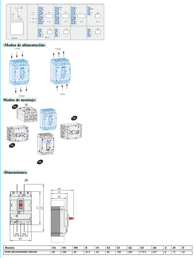 Interruptor Termomagnético MCCB NM8S-400S 3P 400 A 70 kA – Código 072264240CH