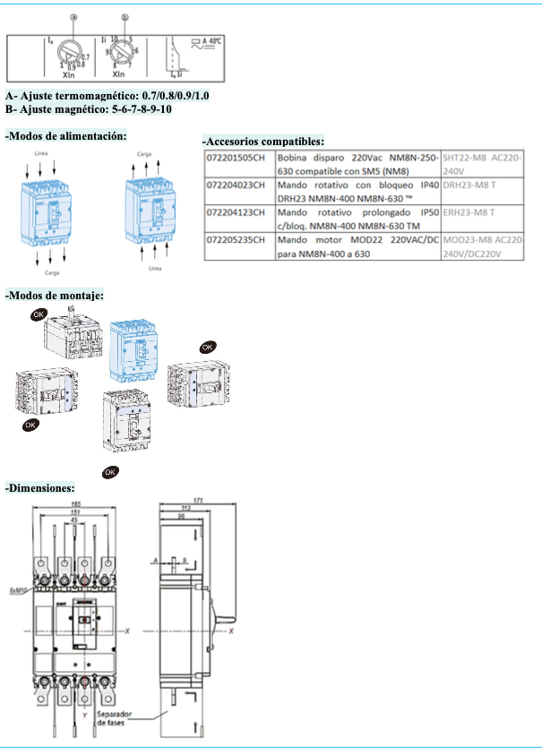 Interruptor Termomagnético CHINT NM8N-400S 3P 315A 415V 0.7-1In – Código 07023020315CH