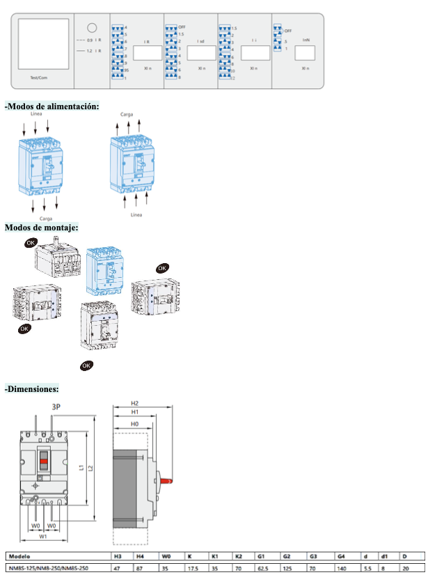 Interruptor Termomagnético MCCB NM8S-250S 3P 250 A 50 kA – Código 072263225CH