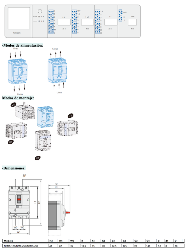 Interruptor Termomagnético MCCB NM8S-250H 3P 250 A 70 kA – Código 072263325CH