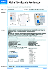Interruptor Diferencial CHINT NL210 2P 25 A 300 mA Tipo B 10 kA – Código 0702225300CH