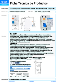 Interruptor Diferencial CHINT NL210 2P 63 A 300 mA Tipo B 10 kA – Código 0702263300CH