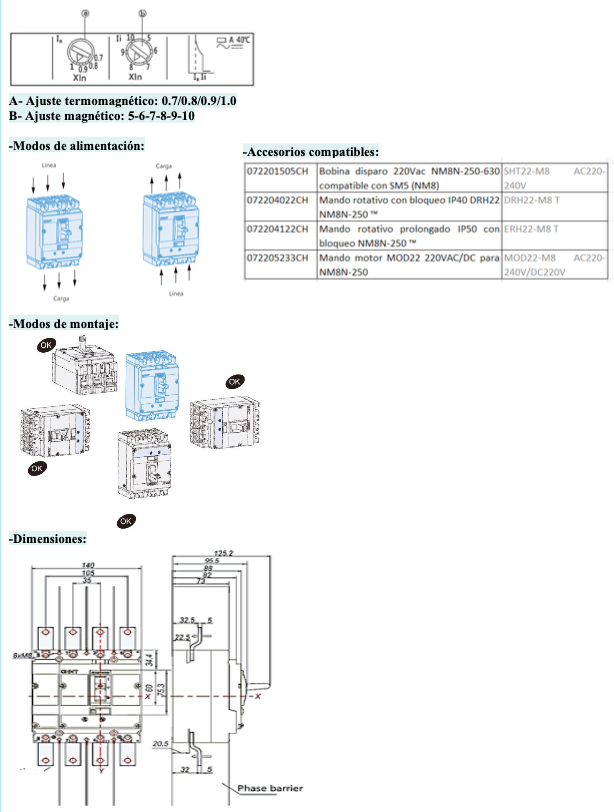 Interruptor Termomagnético CHINT NM8N-250S 4P 250A 415V 50 kA – Código 07024030250CH