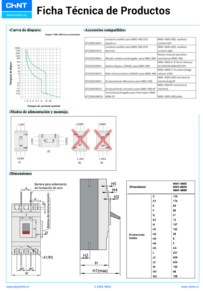 Interruptor MCCB Fijo CHINT NM1-400S 3P 315A 35kA – Código 072134231CH