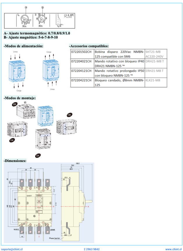 Interruptor Termomagnético CHINT NM8N-125S 4P 16A 415V 50 kA – Código 07024020016CH