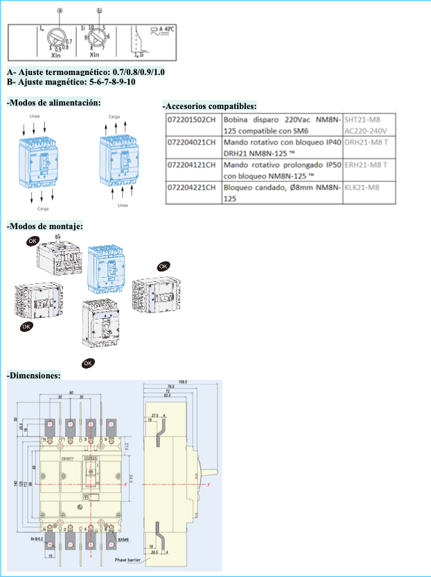Interruptor Termomagnético CHINT NM8N-125S 4P 40A 415V 50 kA – Código 07024020040CH