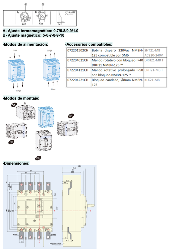 Interruptor Termomagnético CHINT NM8N-125S 4P 125A 415V 50 kA – Código 07024020125CH