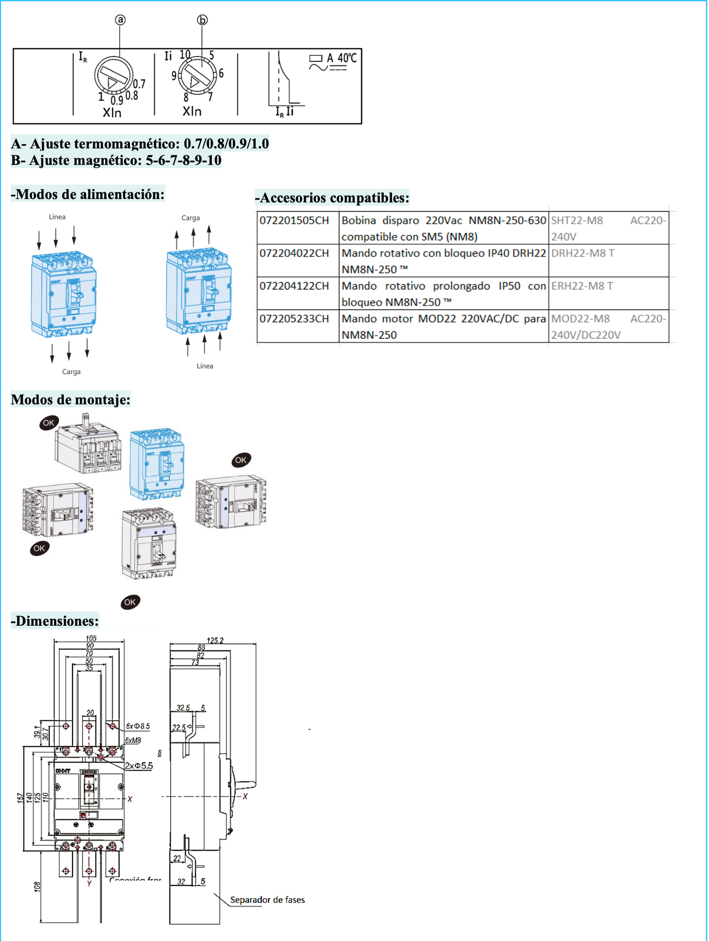 Interruptor Termomagnético CHINT NM8N-250S 3P 160A 415V 50 kA – Código 07023020160CH