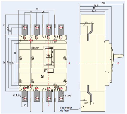 Interruptor Termomagnético CHINT NM8N-125C 4P 80A 415V 36 kA – Código 07224020080CH