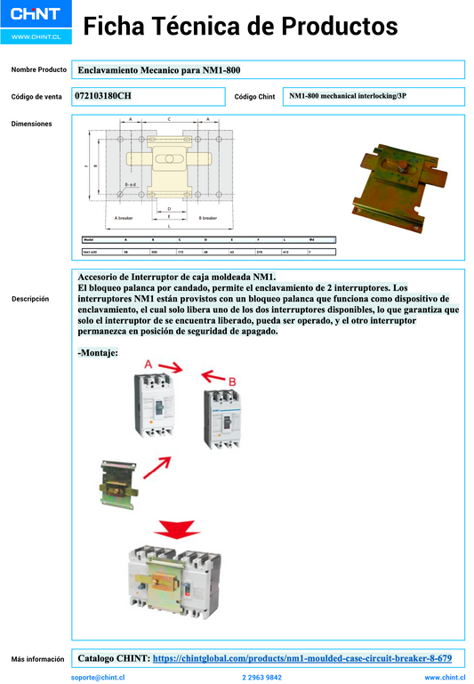 Enclavamiento Mecánico CHINT para Interruptores Automáticos NM1-800 3P – Código 072103180CH