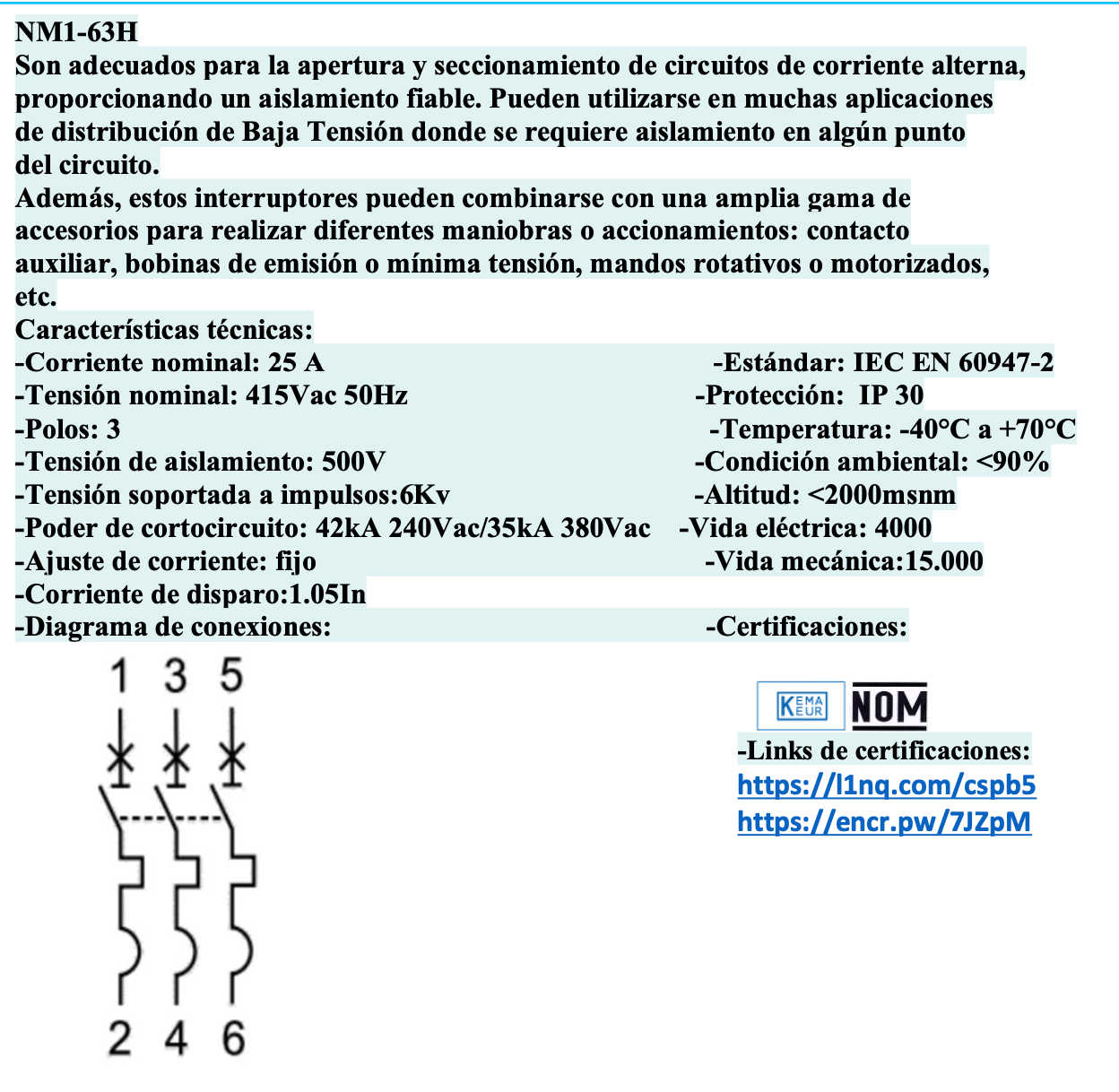 Interruptor Automático CHINT NM1-63H 3P 25A 35kA Fijo – Código 072141225CH
