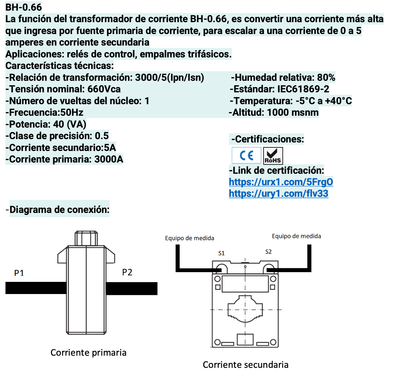 Transformador de Corriente CHINT BH-0.66 3000/5A 0.5 Clase 1 – Código 2901300CH