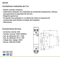 Contactor Modular CHINT NCH8-40Z/20 40A 230V AC/DC 2NA – Código 03010406846CH