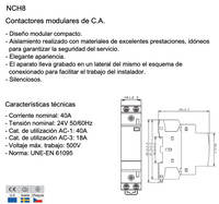 Contactor Modular CHINT NCH8-40Z/11 40A 24V AC/DC 1NA+1NC – Código 03010406855CH