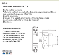 Contactor Modular CHINT NCH8-40Z/20 40A 24V AC/DC 2NA – Código 03010406856CH