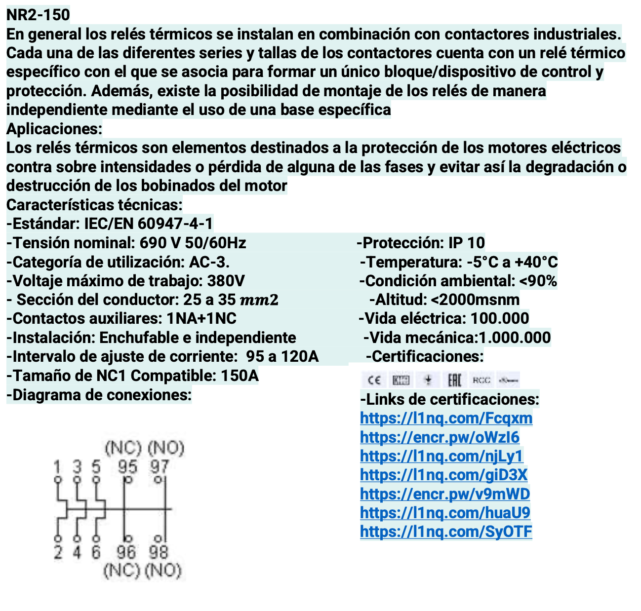 Relé Térmico CHINT NR2-150 95–120A para Contactor – Código 05011120CH